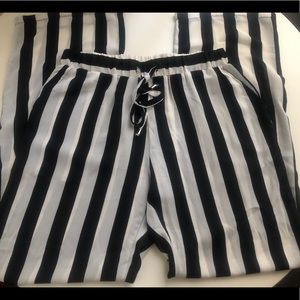 Black and white striped pants
